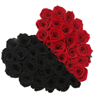 Половина сердца из красных и черных роз