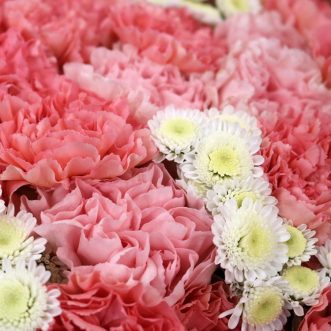 Букет из розовых гвоздик и кустовых хризантем