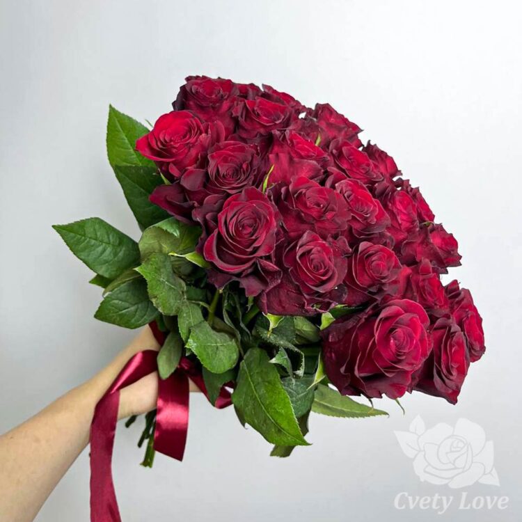 Букет из 25 красных кенийских роз под ленту
